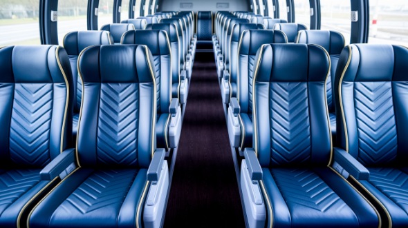 50 passenger charter bus inside temple